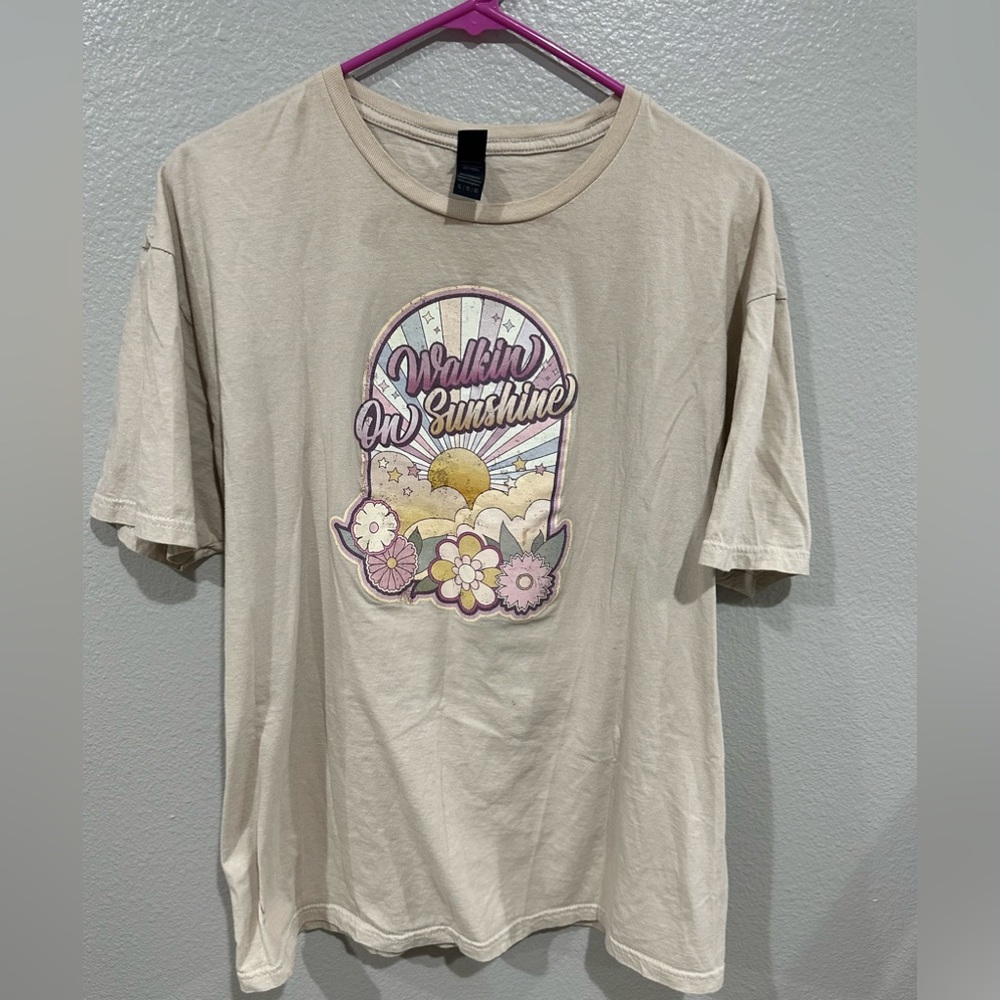 Beige Graphic Tee with Sunshine Design